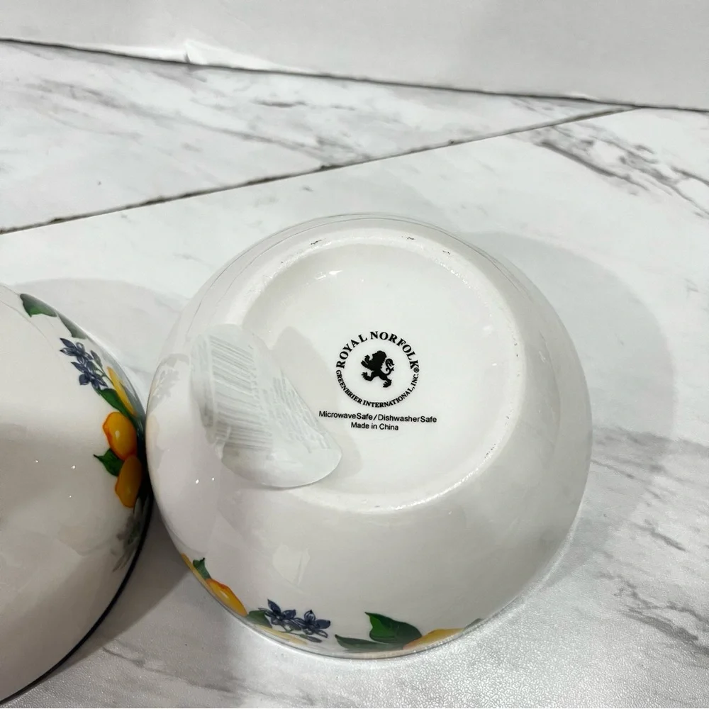 Royal Norfolk Lemon Floral Patterned Ceramic Cereal Soup Bowls 22 Oz. (Set Of 2)